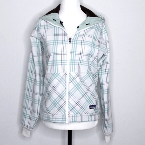 Patagonia Women's White  Green Plaid Hooded Jacket Size S - Picture 3 of 16